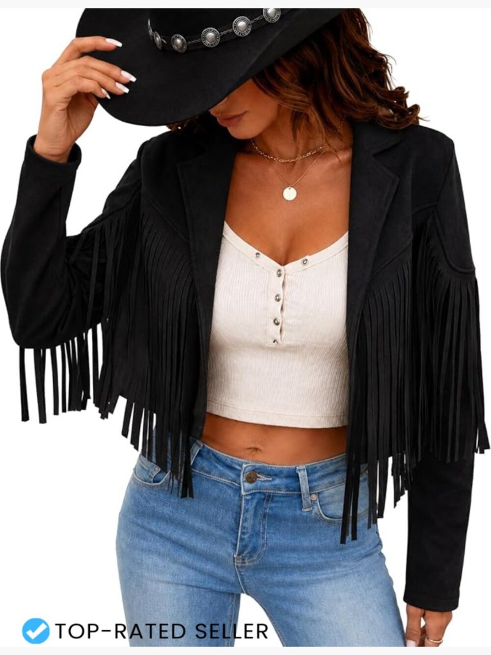 Faux Suede Fringe Jacket Cropped Western Cowgirl Tassel Moto Style